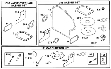 Gasket Set Diagram and Parts List for  Briggs and Stratton Engine
